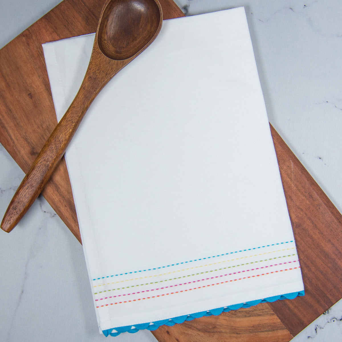 Brights Embroidered Border with Rick Rack Tea Towel — Dunroven House, Inc.