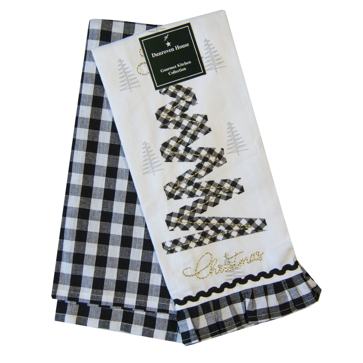 Two Towel Set - Black and White Check Tree — Dunroven House, Inc.