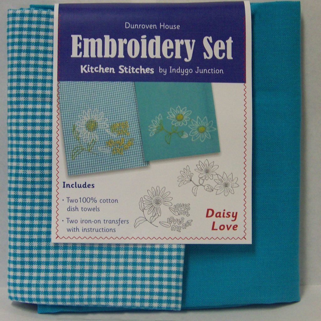 Dunroven House Spring Cherries Kitchen Stitches Embroidery Set Blue and White Check